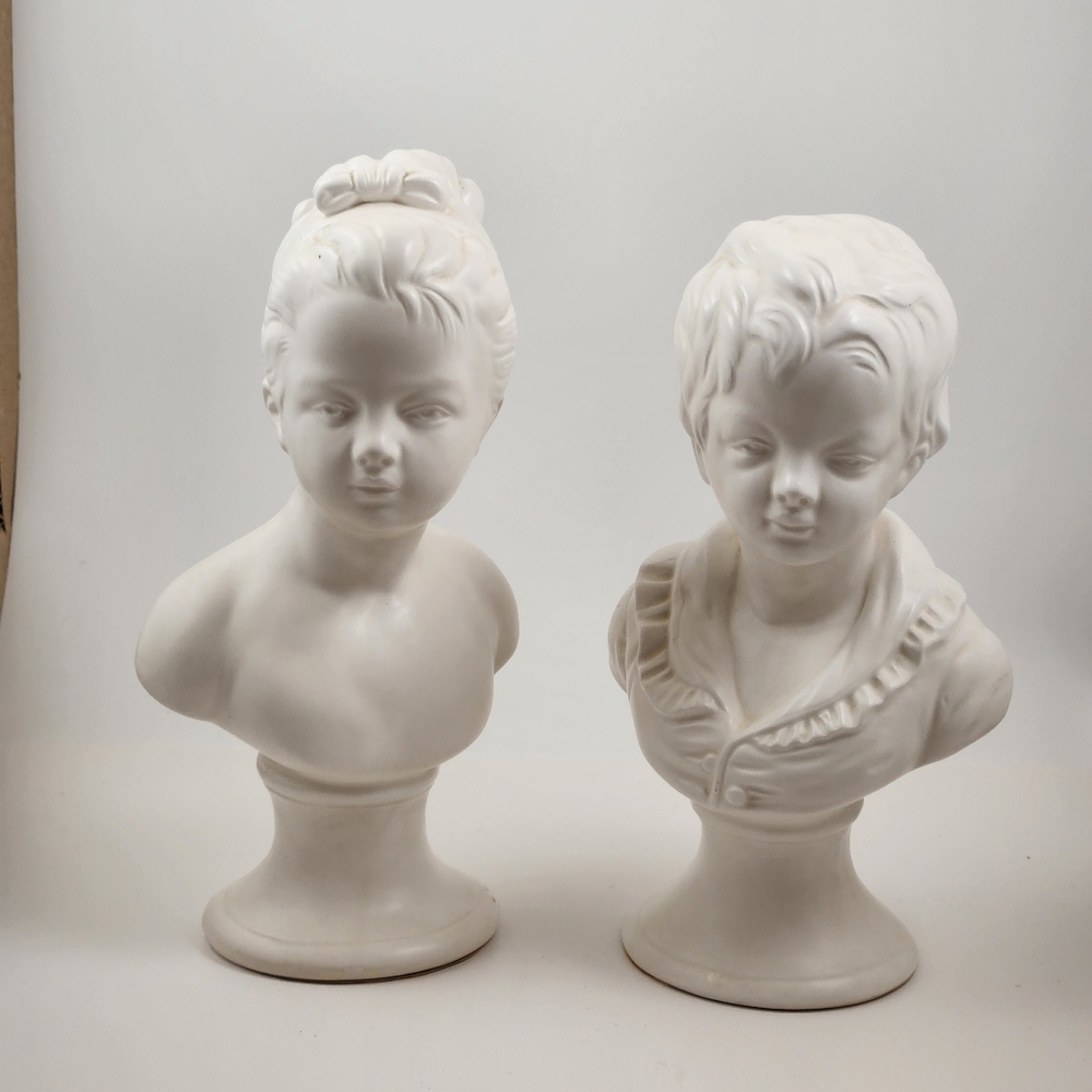 Vintage Bisque Boy and Girl Busts Victorian